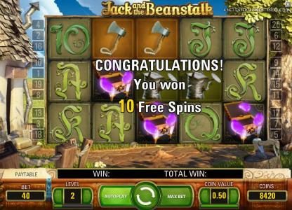 10 free spins awarded