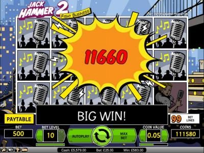 Jack Hammer 2 Fishy Business slot game big win payout screen