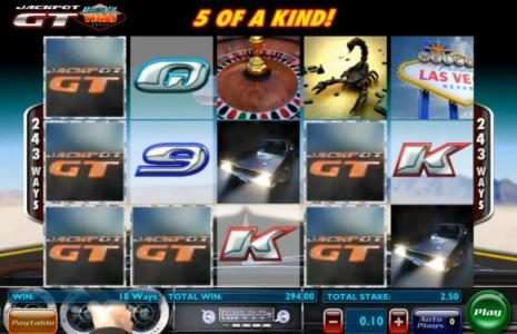 five of a kind triggers a 294 coin jackpot