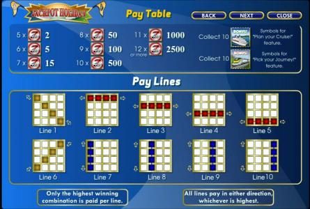 paytable and payline diagrams