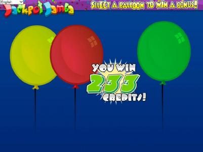 balloon selection triggers a 233 credit prize award