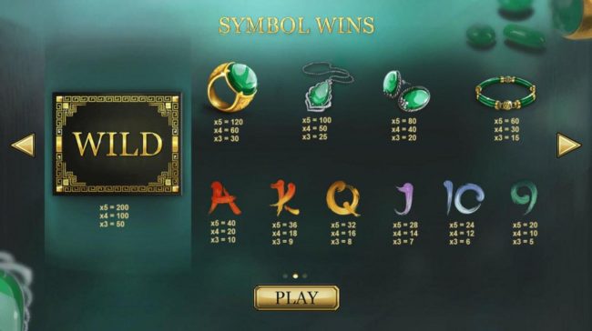 Slot game symbols paytable.