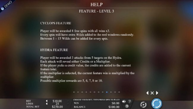 Cyclops feature and Hydra feature game rules.