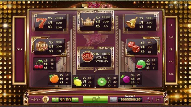 Slot game symbols paytable.