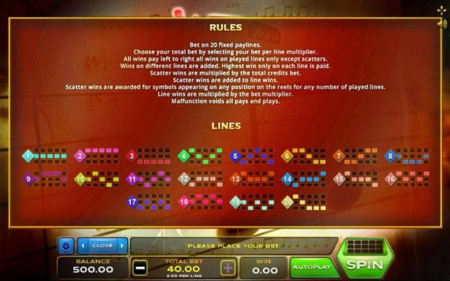 General Game Rules and Payline Diagrams 1-20