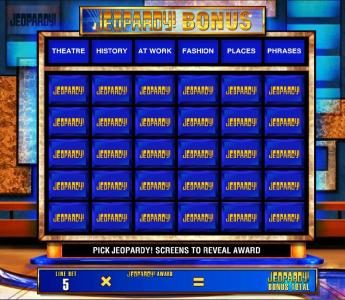 Bonus feature game board. Pick Jeopardy! screens to reveal award.