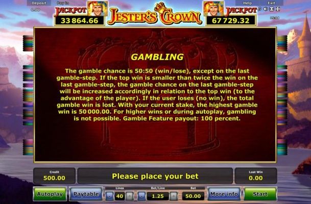 Gambling Rules - The gamble chance is 50:50 (win/lose), except on the last gamble-step.