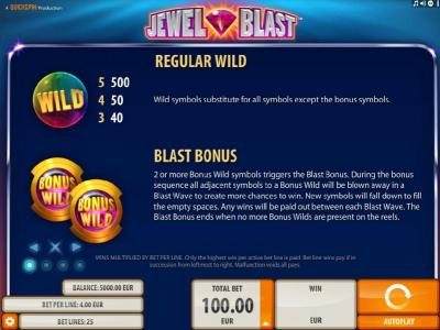 Regular Wild and Blast Bonus Wild, paytable and game rules