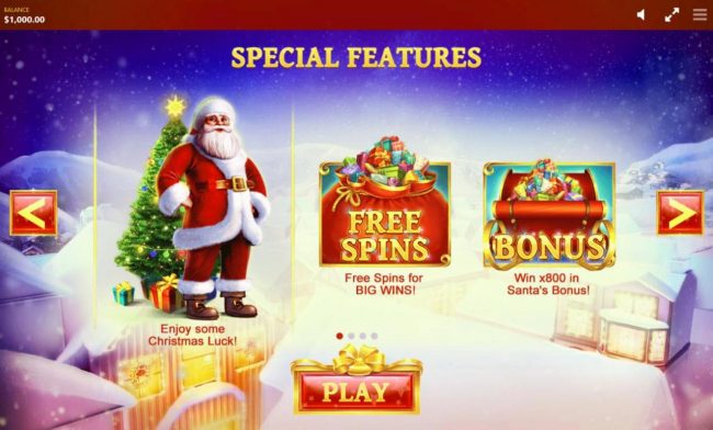 Game features include: Free Spins and Santas Bonus.