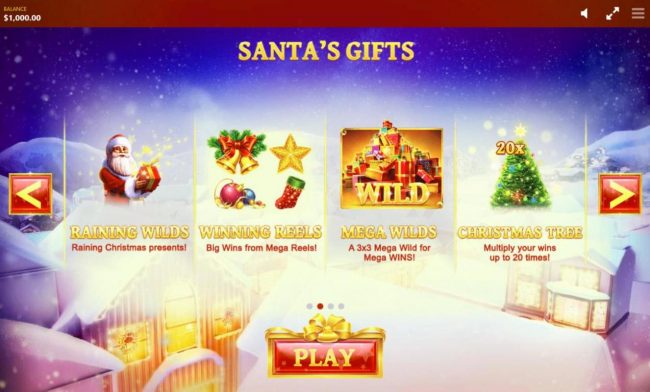 Santas Gifts - Raining Wilds, Winning Reels, Mega Wilds and Christmas Tree.