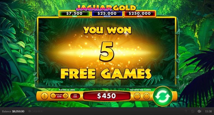 5 free spins awarded