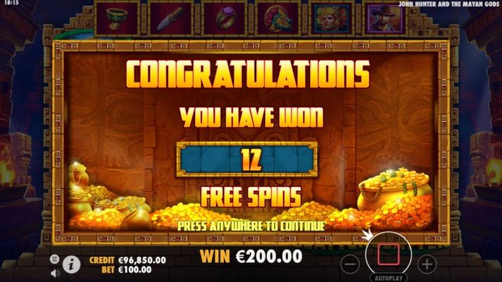 12 free spins awarded