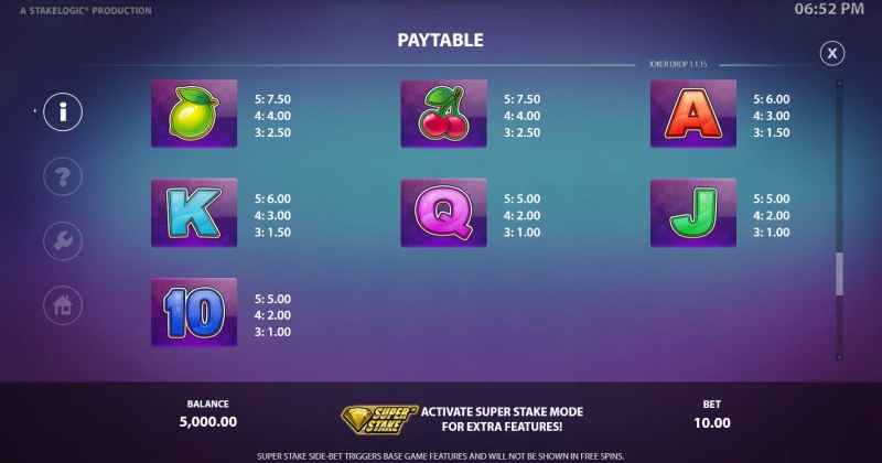 Paytable - Low Value Symbols