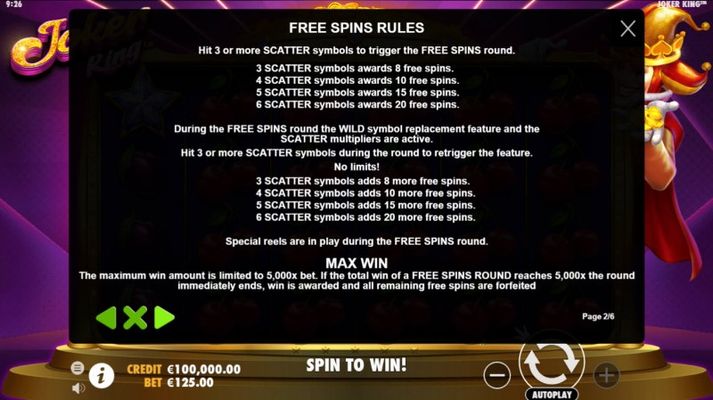 Joker King :: Free Spin Feature Rules