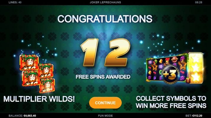 12 free spins awarded