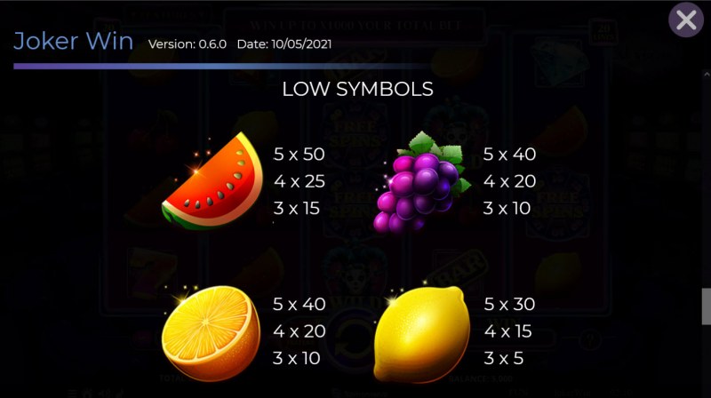 Paytable - Low Value Symbols