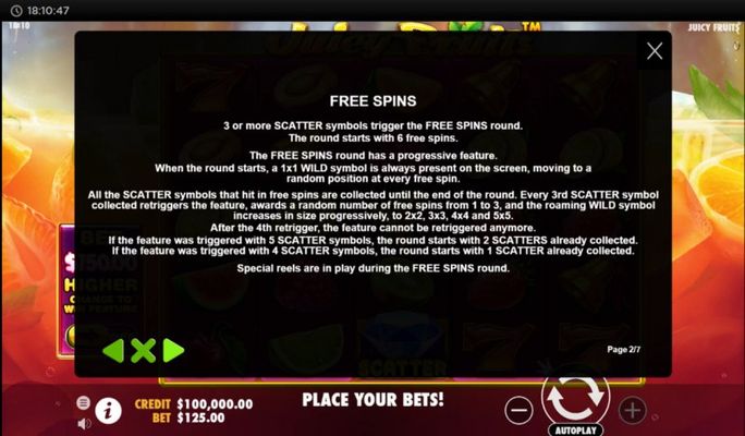 Juicy Fruits :: Free Spin Feature Rules
