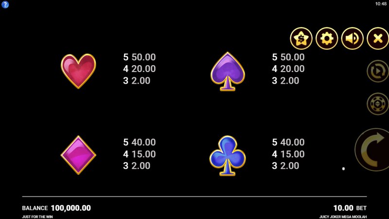 Paytable - Low Value Symbols