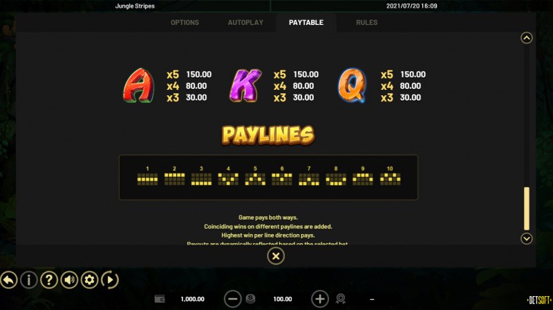 Paytable - Low Value Symbols