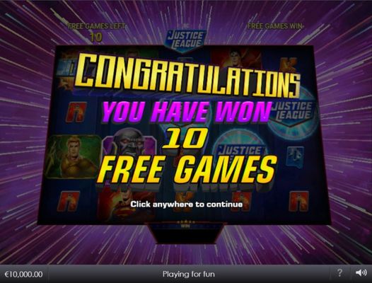 10 free spins awarded