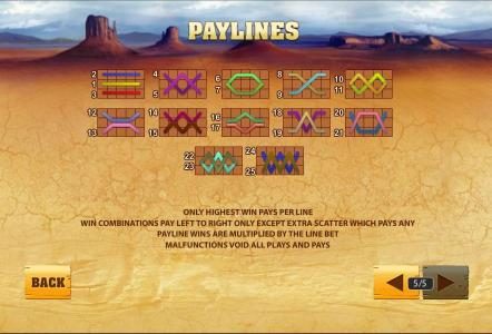 25 paylines, only highest win pays per line