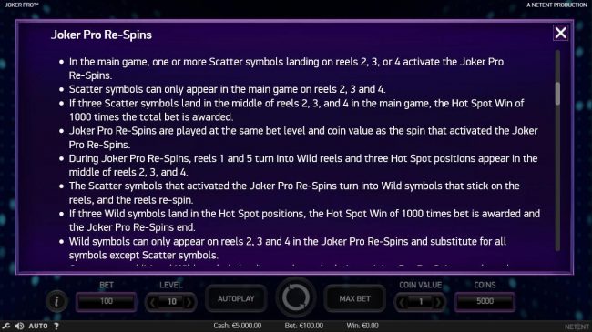 Joker Pro Re-Spins Rules