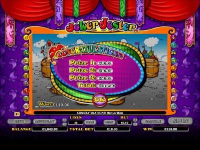 bonus feature pays out a total prize of $110