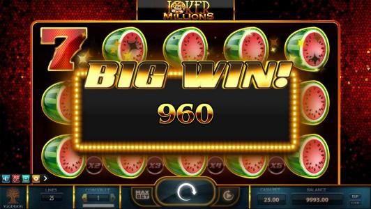 Multiple winning paylines triggers a 960 coin big win!