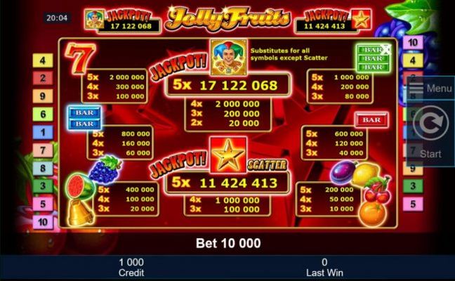 Slot game symbols paytable featuring classic fruit themed icons.