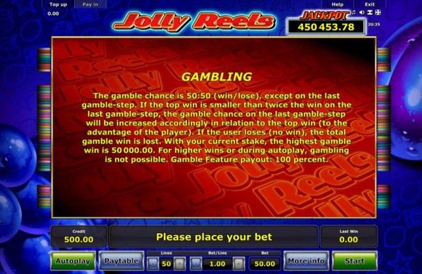 Gambling Rules - The gamble chance is 50:50 (win/lose), except on the last gamble-step.