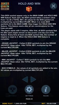 Hold and Win Feature