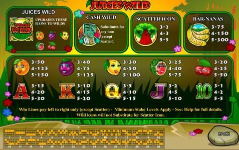 Slot game symbols paytable