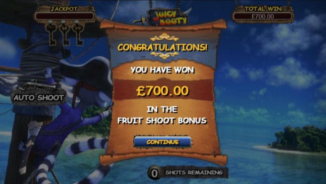 700.00 awarded in the Fruit Shoot Bonus