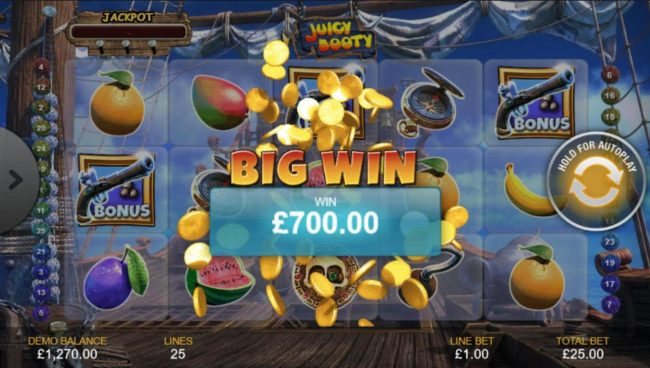 A 700.00 Big Win paid out as a result og playinf the Fruit Shoot Bonus feature.