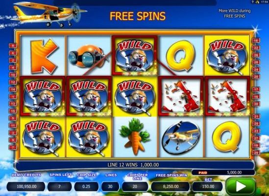 Multiple winning paylines triggers a 5,000.00 big win during the free spins feature!