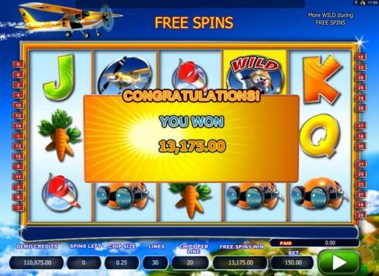The free spins feature pays out an awesome 13,175.00!