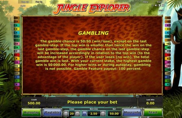 Gambling Rules - The gamble chance is 50:50 (win/lose), except on the last gamble-step.