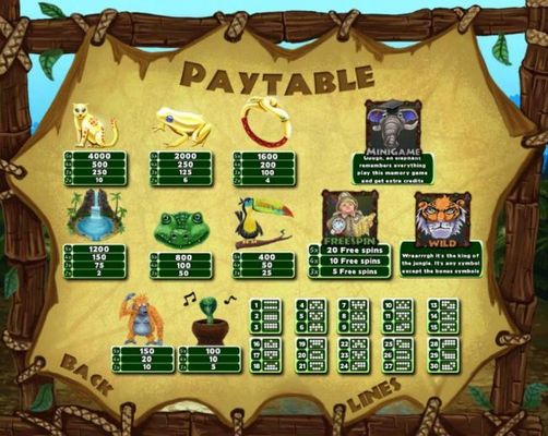 Slot game symbols paytable and Payline Diagrams 1-30.