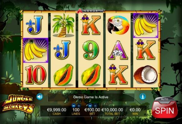 Main game board featuring five reels and 100 paylines with a $1,000,000 max payout.