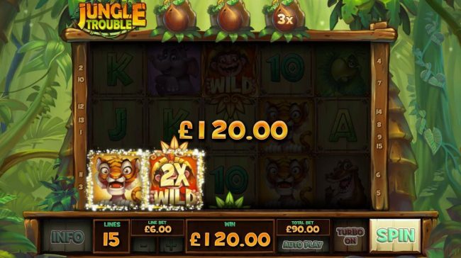 2x wild multiplier triggers a 120.00 payout
