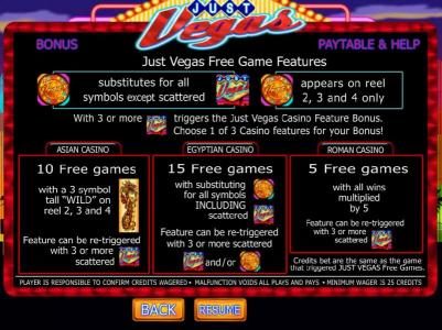 free games feature paytable