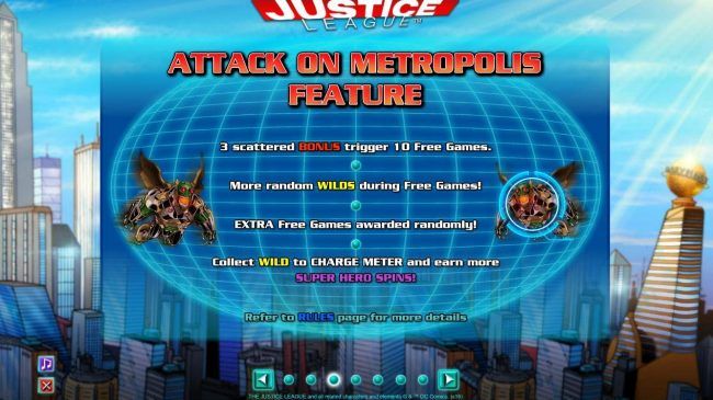 Attack on Metropolis Feature - 3 scattered bonus trigger 10 free games