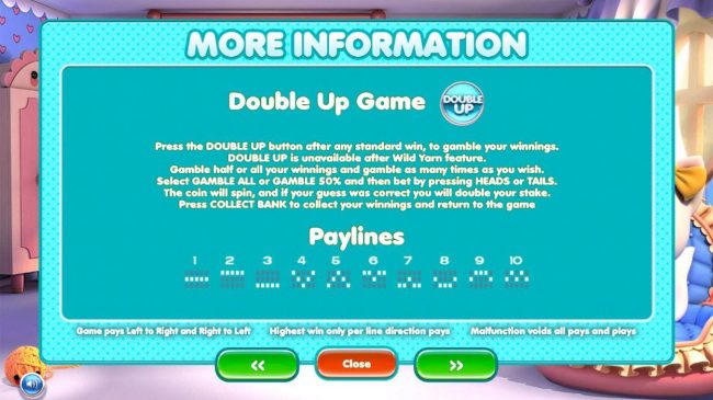 Double Game Rules and Payline Diagrams 1-10.