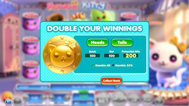 Double Up Feature is a available after every winning spin. Select either heads or tails for a chance to double your winnings.