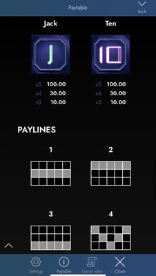 Low Value Symbols Paytable