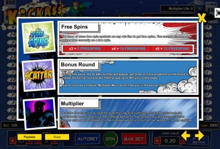 Free Spins, Bonus Round and Multiplier game rules