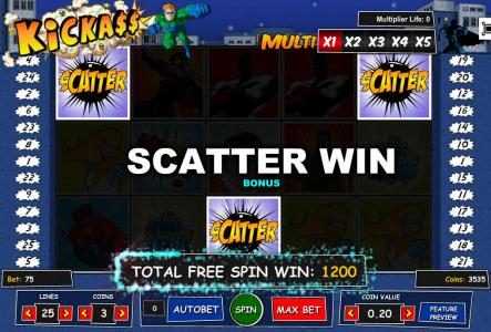 Free Spins Bonus Round pays put a 1,200 coin big win!