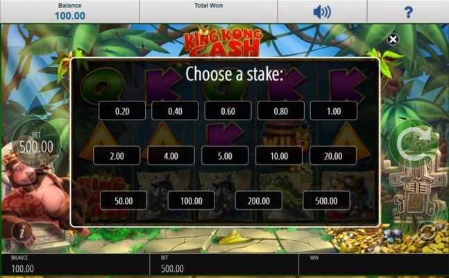 Choose a Stake - Bet options available for this video slot game.