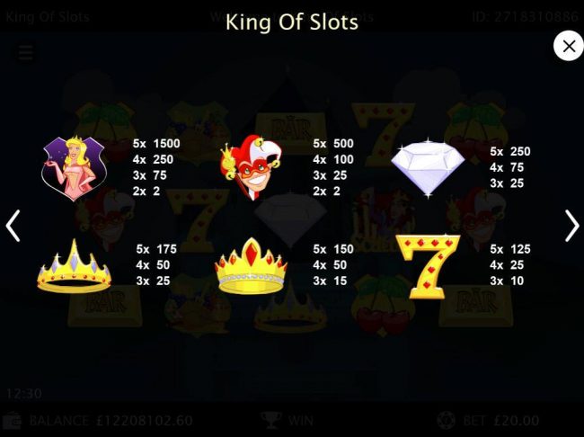 High value slot game symbols paytable