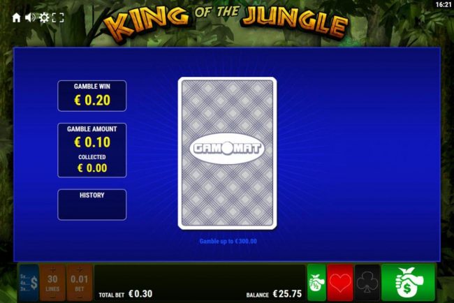 Gamble Feature - To gamble any win press Gamble then select Red or Black.